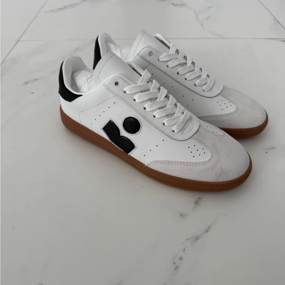 Isabel Marant White Black Brown Gum-sole Low-Top Sneakers - Picture 1 of 4